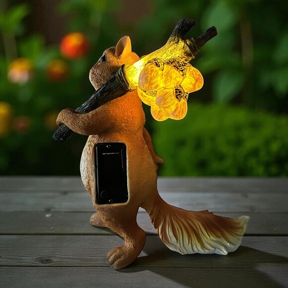11” Solar Squirrel Garden Statue with Light, Outdoor Yard Decor Lawn Ornament - Picture 2 of 9